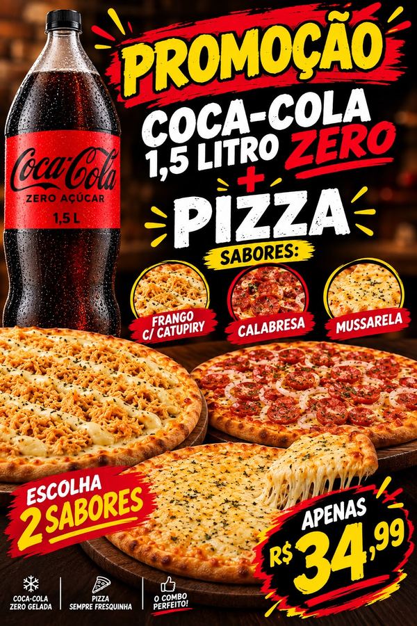 Combo Duas Pizzas Com Coca-Cola Zero 1,5L